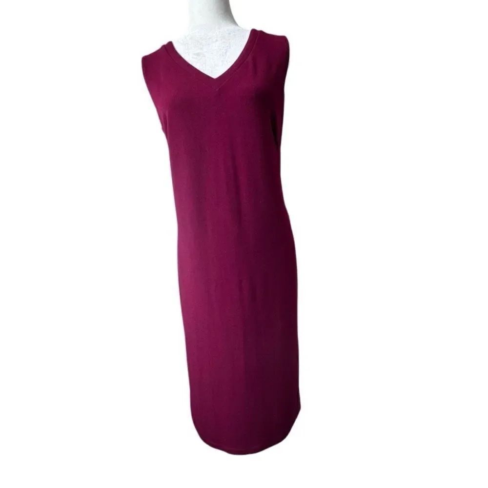 Susan Graver Sleeveless Dress Midi Style Passport Burgundy Size Small